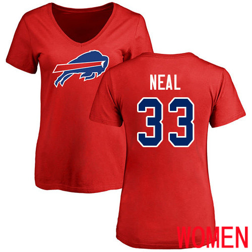 NFL Women Buffalo Bills 33 Siran Neal Red Name and Number Logo T Shirt